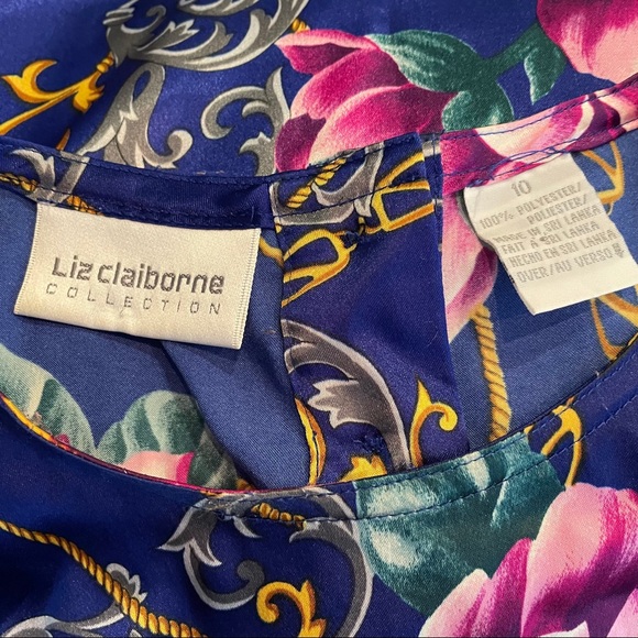 Liz Claiborne Satin Blue Floral Print Blouse - Picture 4 of 4